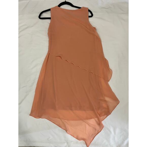 White House Black Market Coral Dress Size 00 Sleeveless Layers Asymmetric Hem - Picture 3 of 5